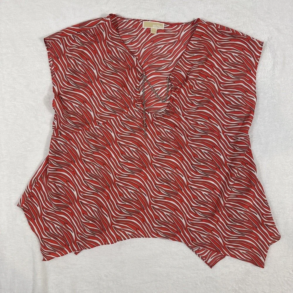 Michael Michael Kors Women's Short Sleeve Flowy Pink Pattern‎ Blouse Large